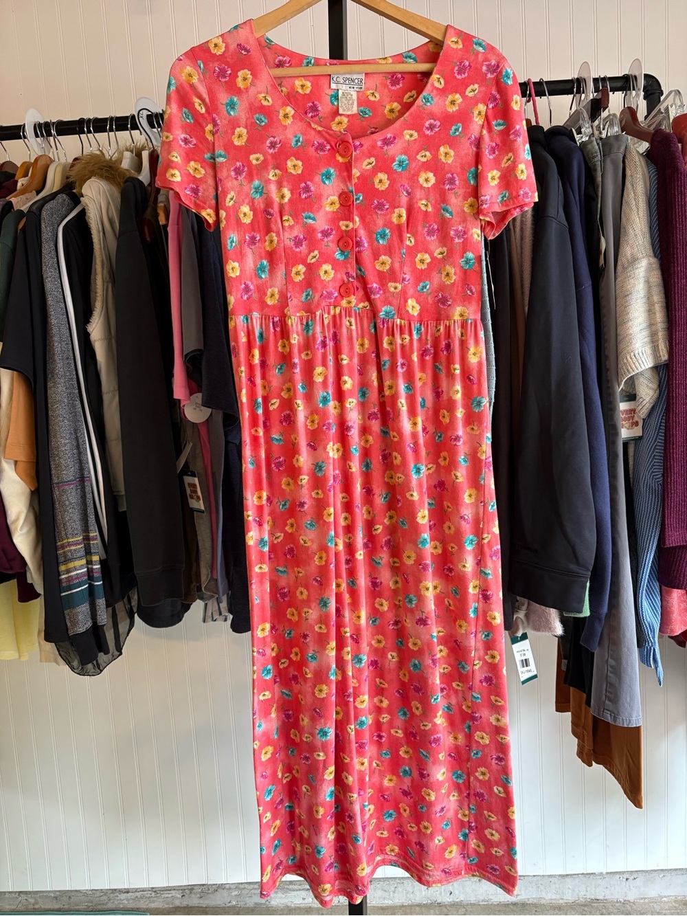 KC SPENCER SMALL ✨ VINTAGE 100% cotton floral maxi dress short sleeve VGUC